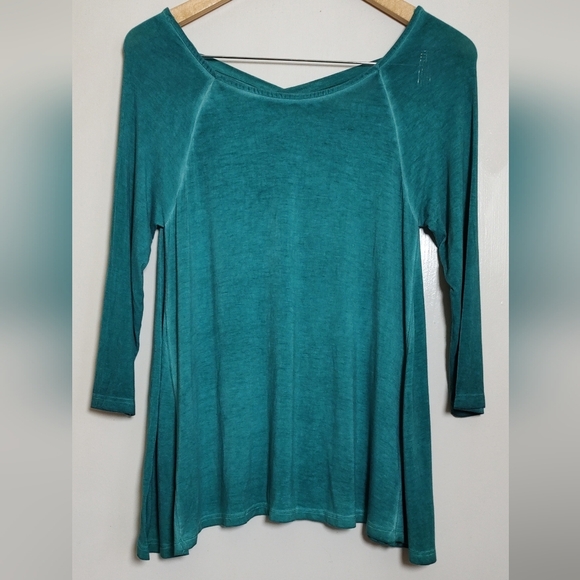 Women's Scoop Neck Teal Burn Out Top - Picture 1 of 5